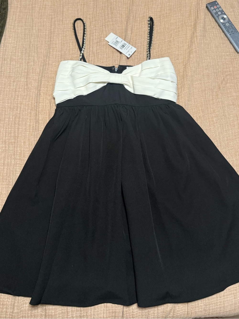 All In Favor Nordstrom Black Dress with Cream Bow-Front Bodice j Sparkle Straps